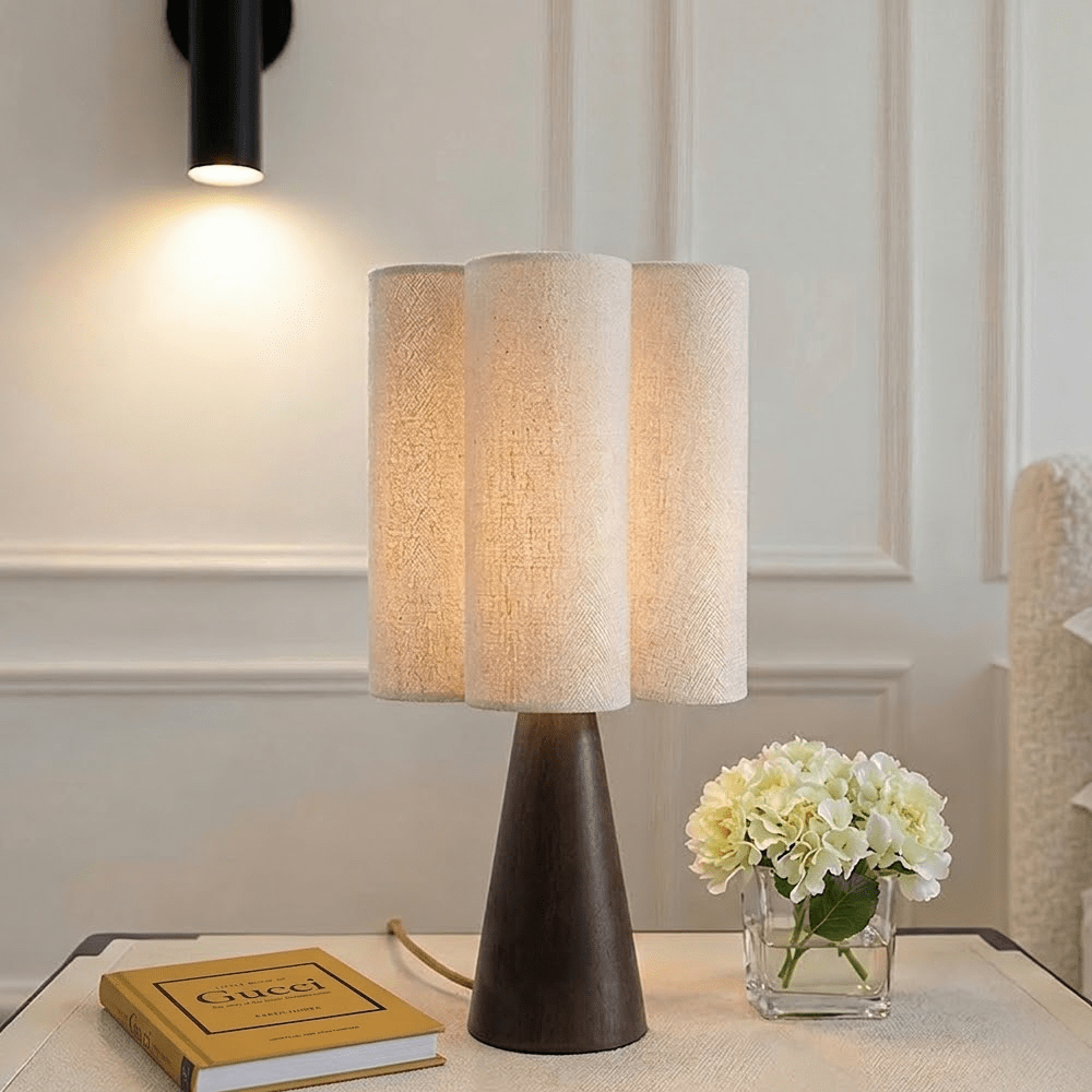 Lagos Walnut Table Lamp with Fluted Linen Shade Lighting 