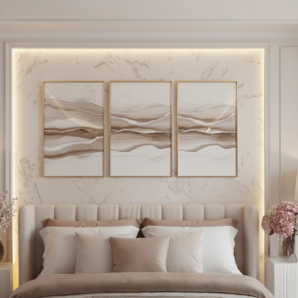 Laila Taupe & Gold Framed Wall Art - Set of 3 Accessories 
