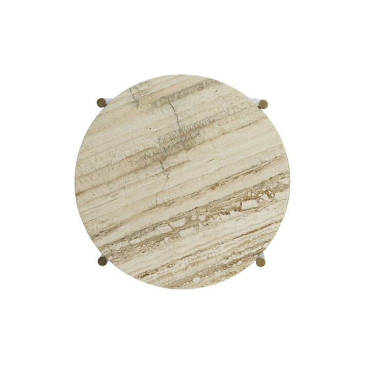 Landis Antique Bronze Round Side Table with Cream Travertine Top Furniture 