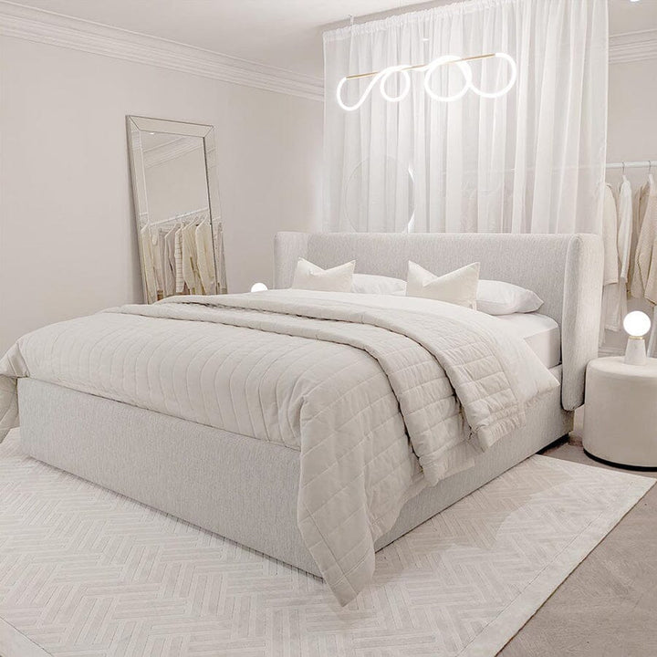 Langham Woven Alabaster Luxury Curved Bed MTO Beds and Headboards 