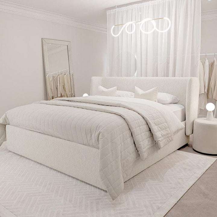 Langham Woven Ivory Luxury Curved Bed MTO Beds and Headboards 