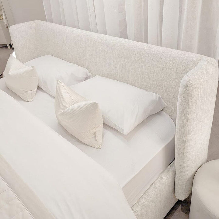 Langham Woven Ivory Luxury Curved Bed MTO Beds and Headboards 