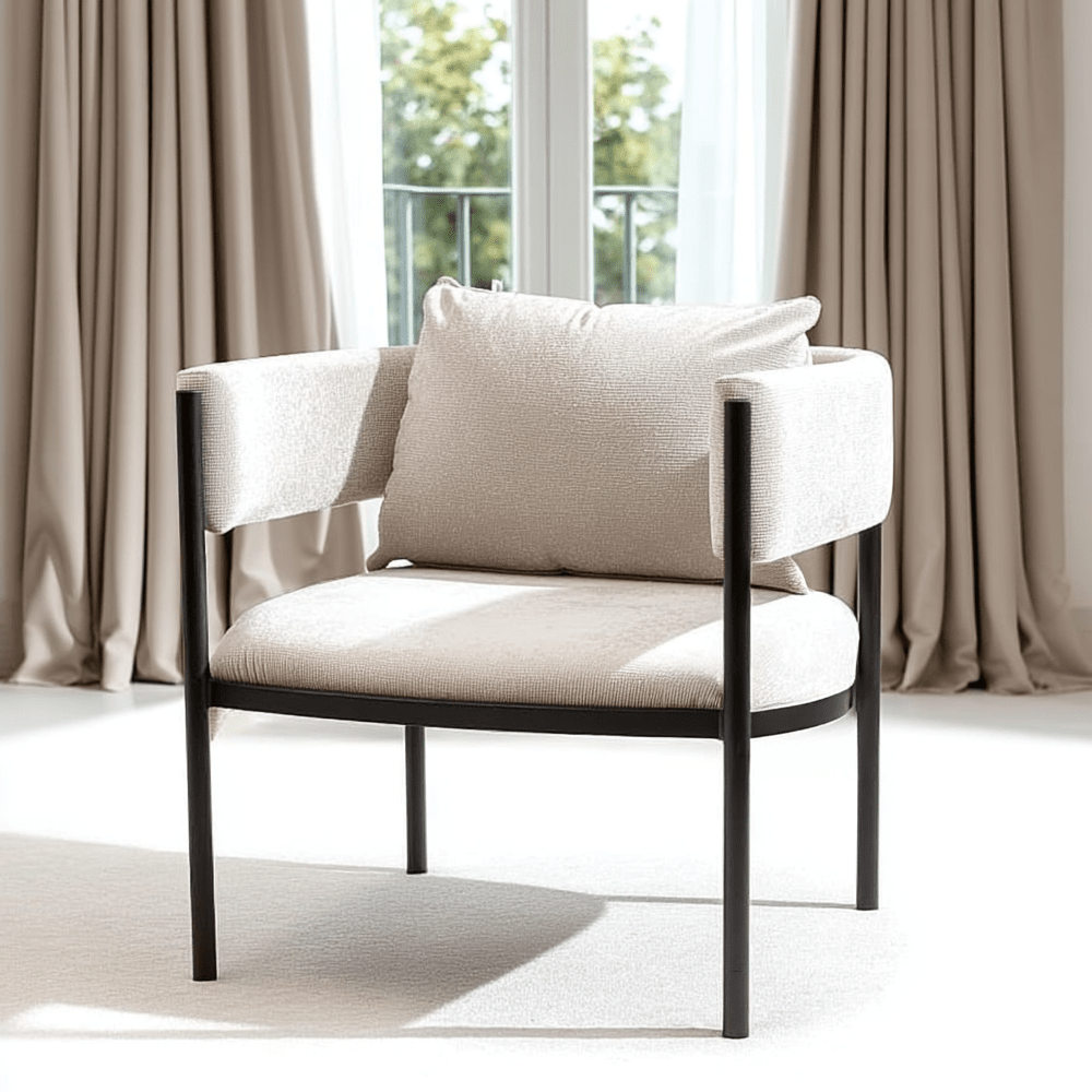 Laos Cream Textured Velvet Accent Chair with Black Legs Furniture 