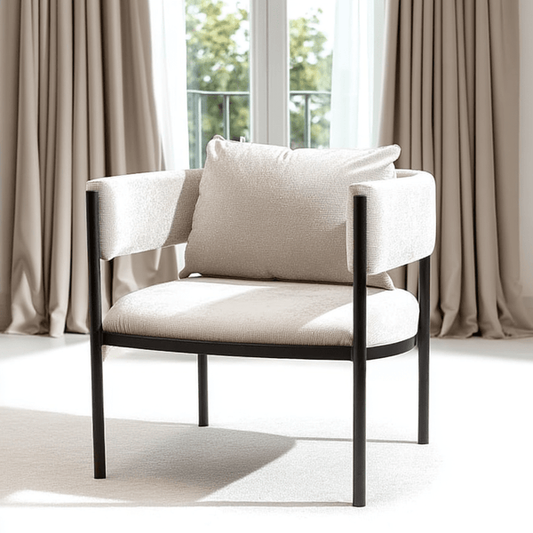 Laos Cream Textured Velvet Accent Chair with Black Legs Furniture 