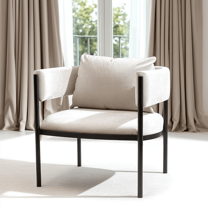 Laos Cream Textured Velvet Accent Chair with Black Legs Furniture 