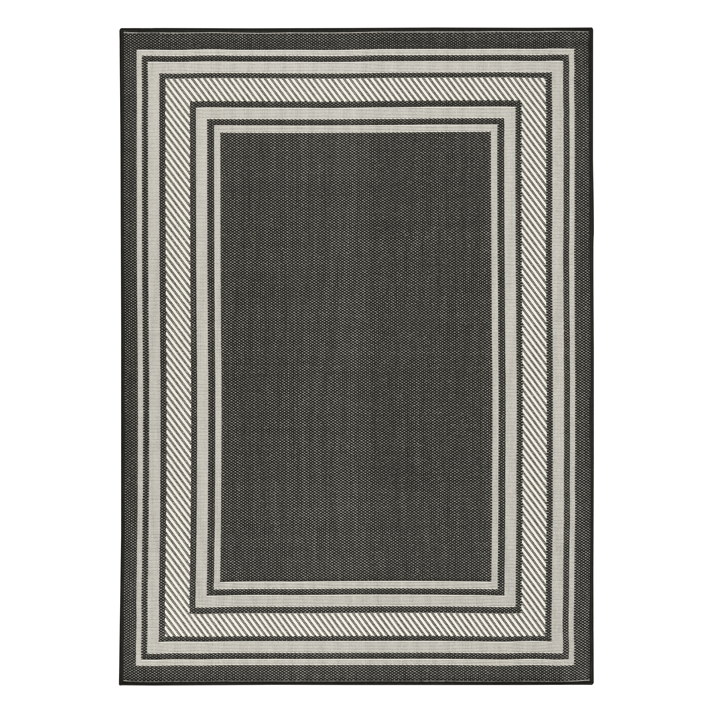 Lara Black Indoor Outdoor Rug with Cream Border Textiles 