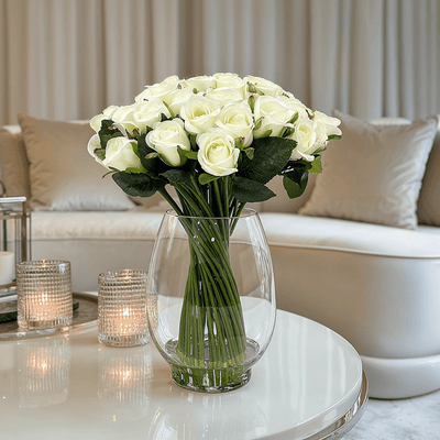 Large Cream Faux Rose Arrangement in Fishbowl Vase Accessories 