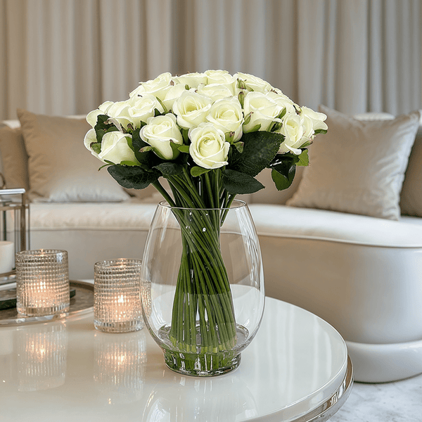 Large Cream Faux Rose Arrangement in Fishbowl Vase Accessories 