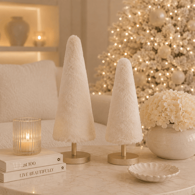 Large Decorative Faux Fur Cream Christmas Tree Ornament Accessories 