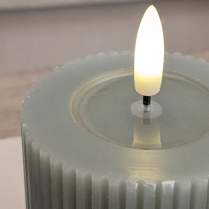 Large Sage Green Realistic Ribbed LED Candle Fragrance 