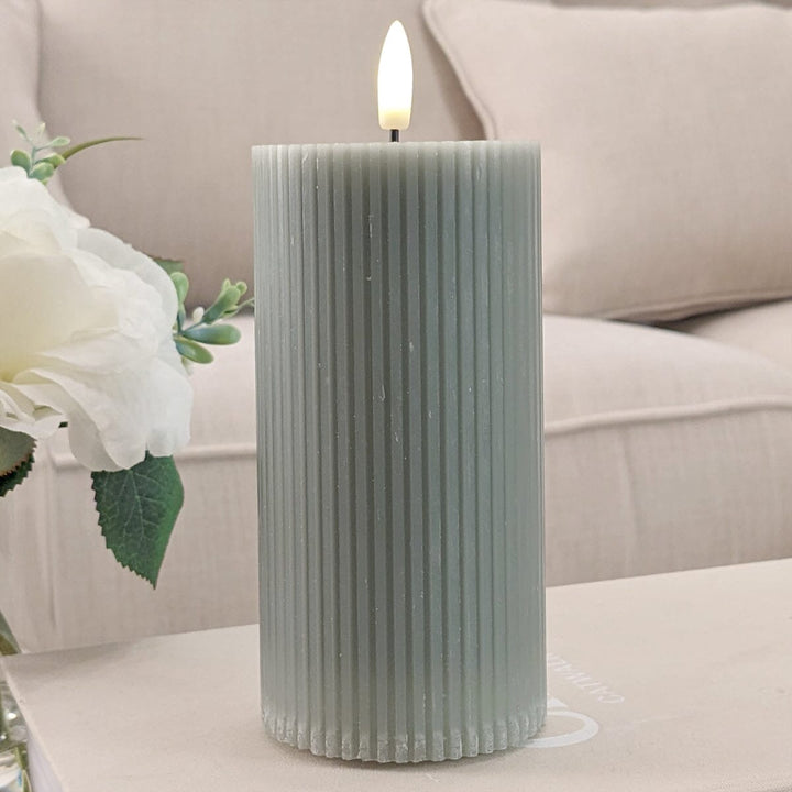 Large Sage Green Realistic Ribbed LED Candle Fragrance 