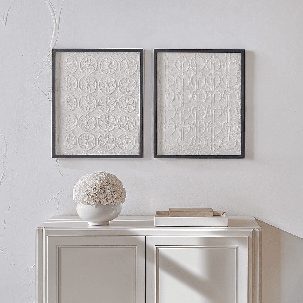 Laurel Circular Patterned Paper Wall Art with Black Frame - Set of 2 Accessories 