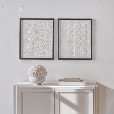 Laurel Circular Patterned Paper Wall Art with Black Frame - Set of 2 Accessories 