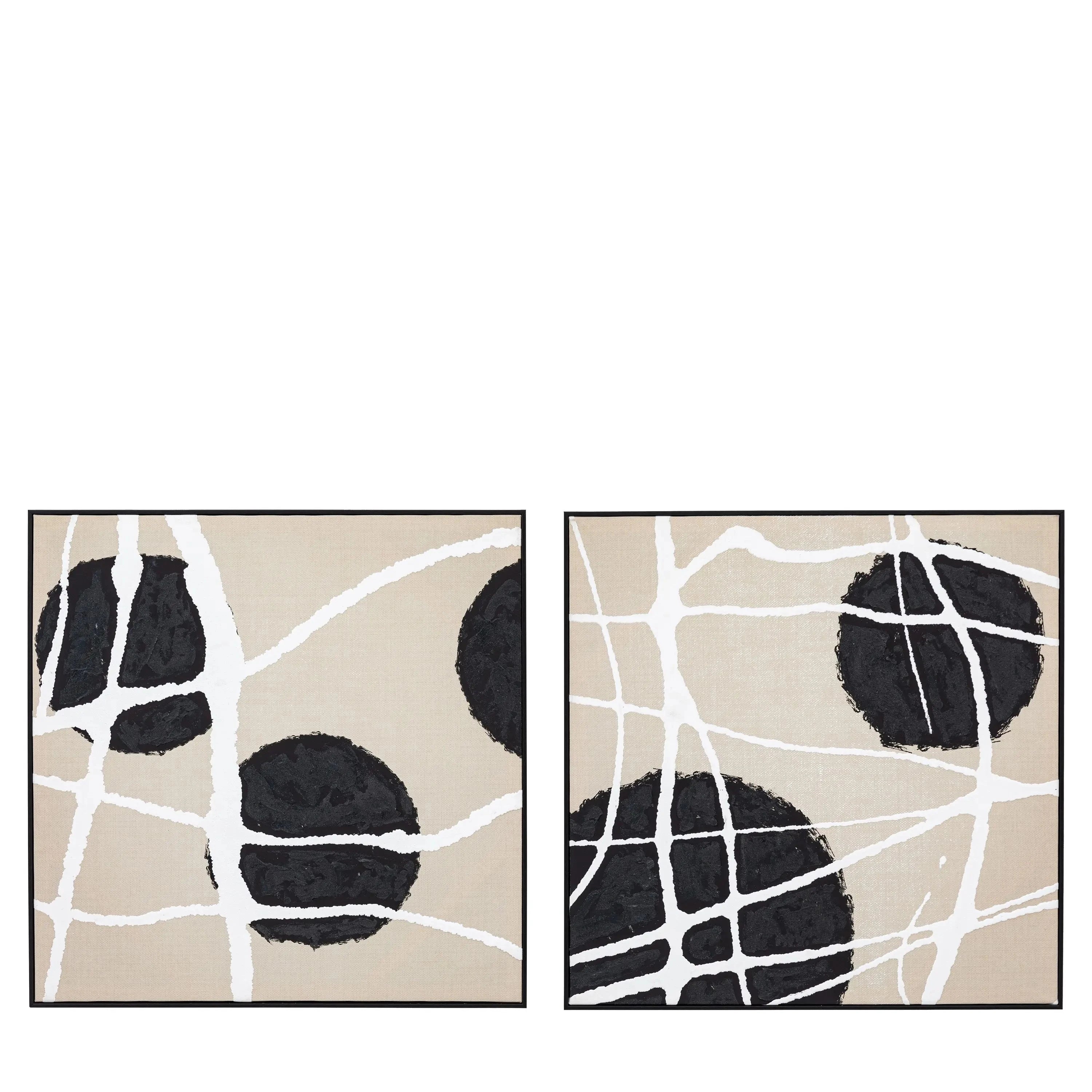 Layla Abstract Monochrome Beige & Black Square Framed Canvas Wall Art - Set of 2 Accessories 