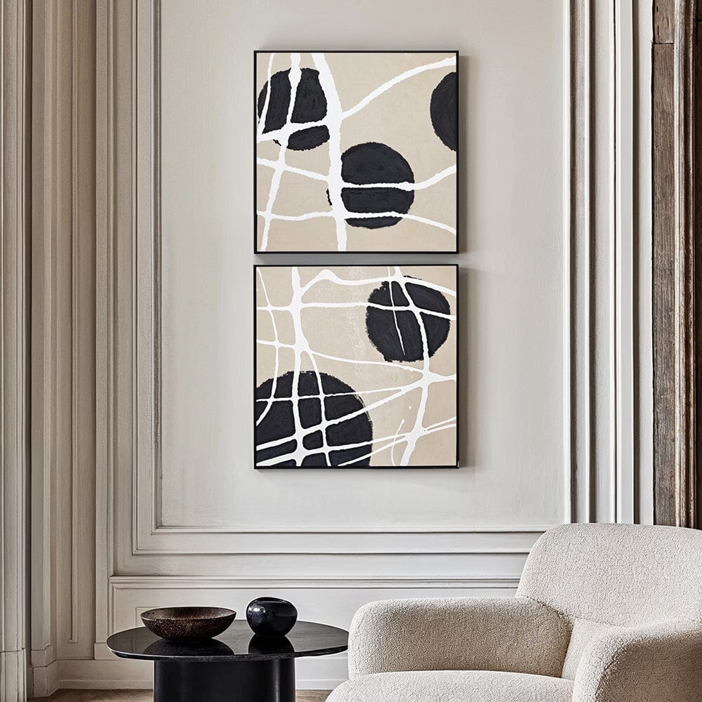 Layla Abstract Monochrome Beige & Black Square Framed Canvas Wall Art - Set of 2 Accessories 