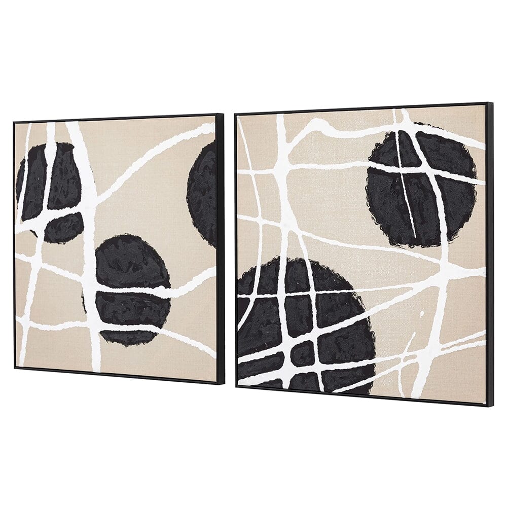 Layla Abstract Monochrome Beige & Black Square Framed Canvas Wall Art - Set of 2 Accessories 