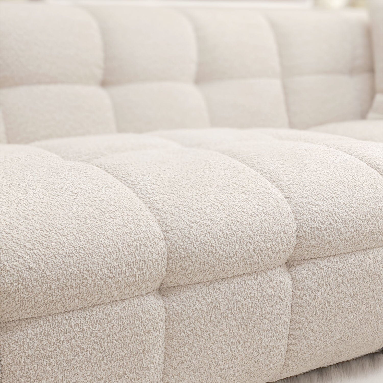 Layla Tufted Oatmeal Boucle Chunky Sofa Range Sofa 