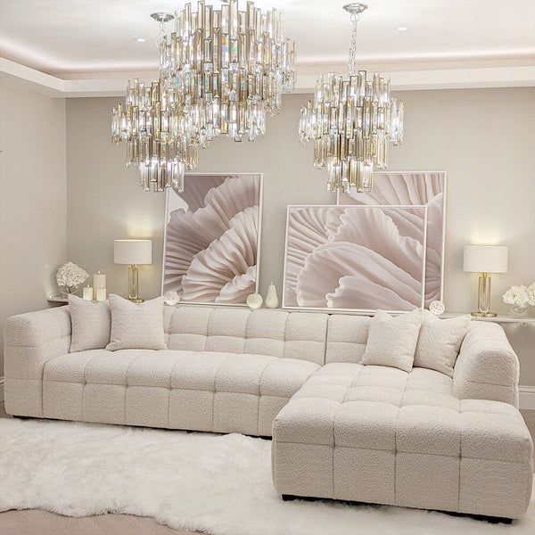 Layla Tufted Oatmeal Boucle Chunky Sofa Range Sofa 