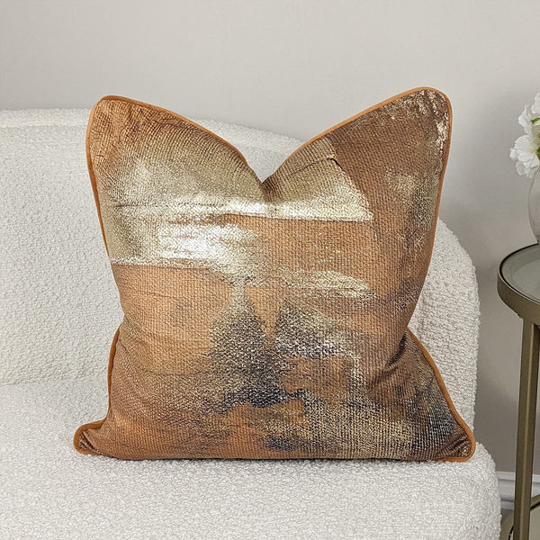 Lena Rust & Gold Abstract Cushion - 45x45cm Textiles 