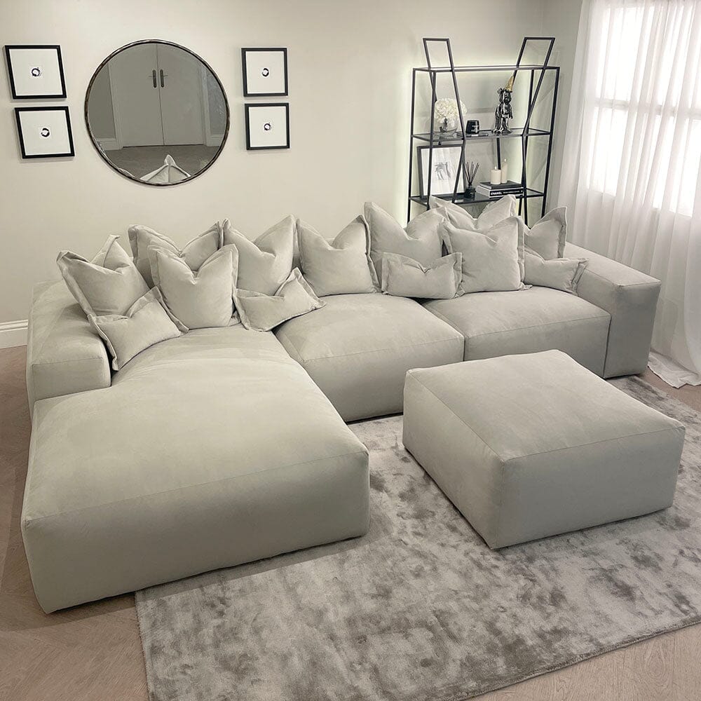 Lenox Silver Velvet Pillow Back Modular Sofa Range MTO Sofa 