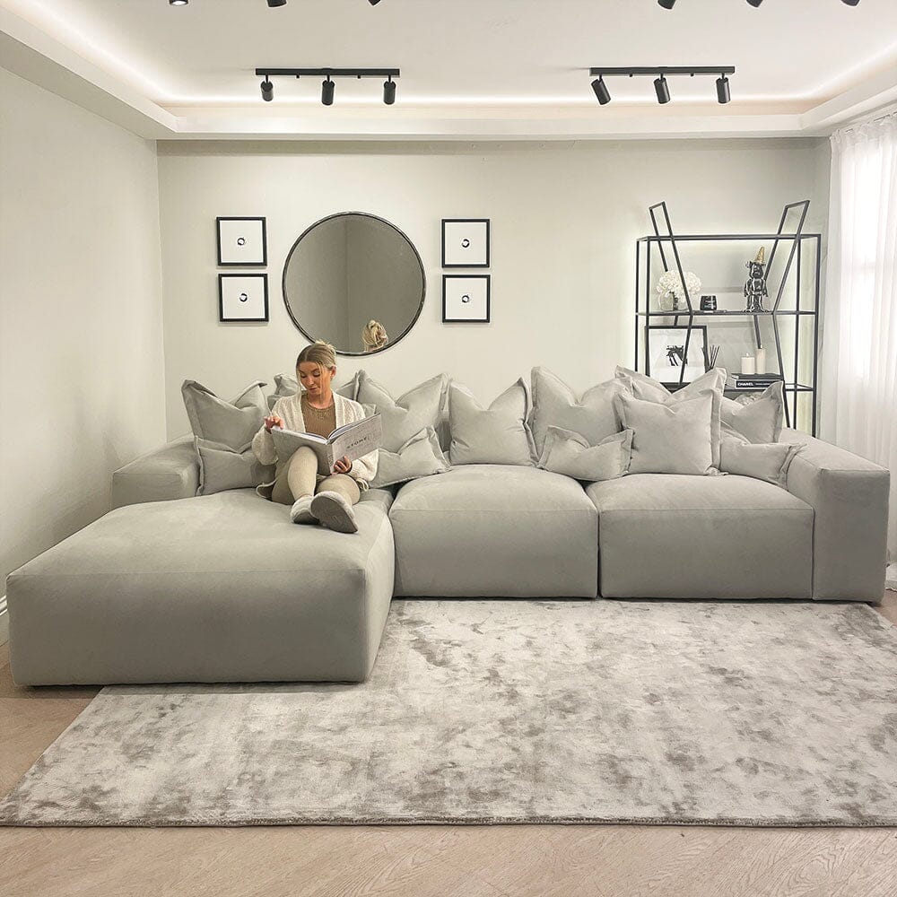 Lenox Silver Velvet Pillow Back Modular Sofa Range MTO Sofa 
