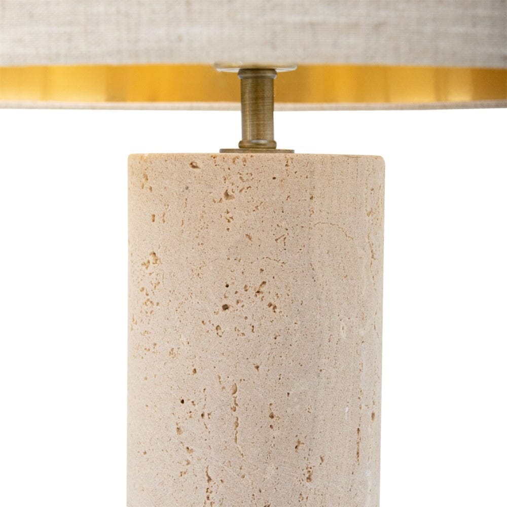 Leonor Travertine Table Lamp with Linen Shade Lighting 
