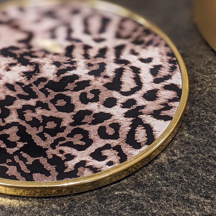 Leopard Print Coasters with Gold Holder - Set of 4 Accessories 