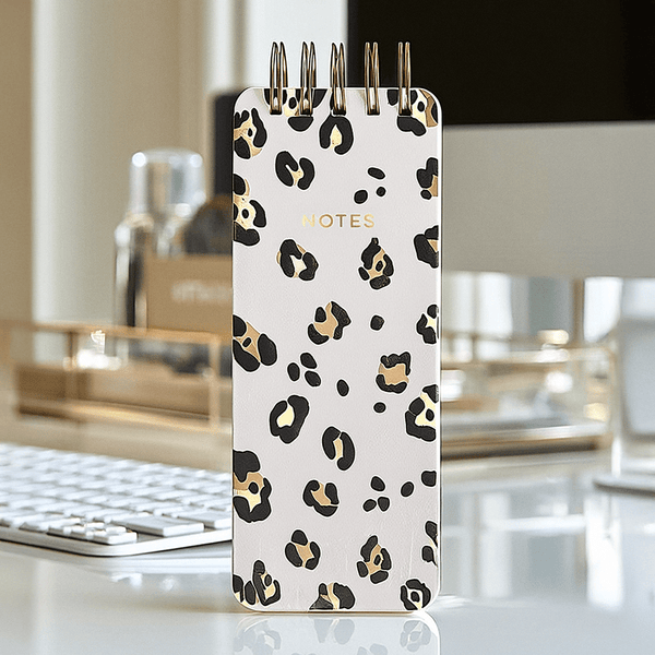 Leopard Print Cream, Gold & Black Lined Memo List Notebook Accessories 