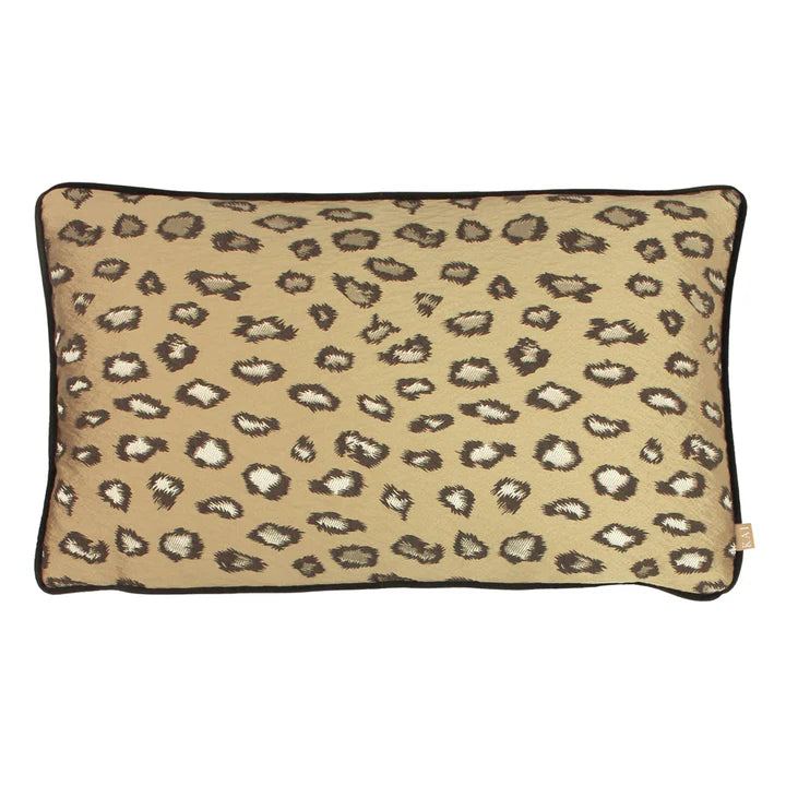 Leopard Print Gold Jacquard Bolster Cushion - 30 x 50cm Textiles 