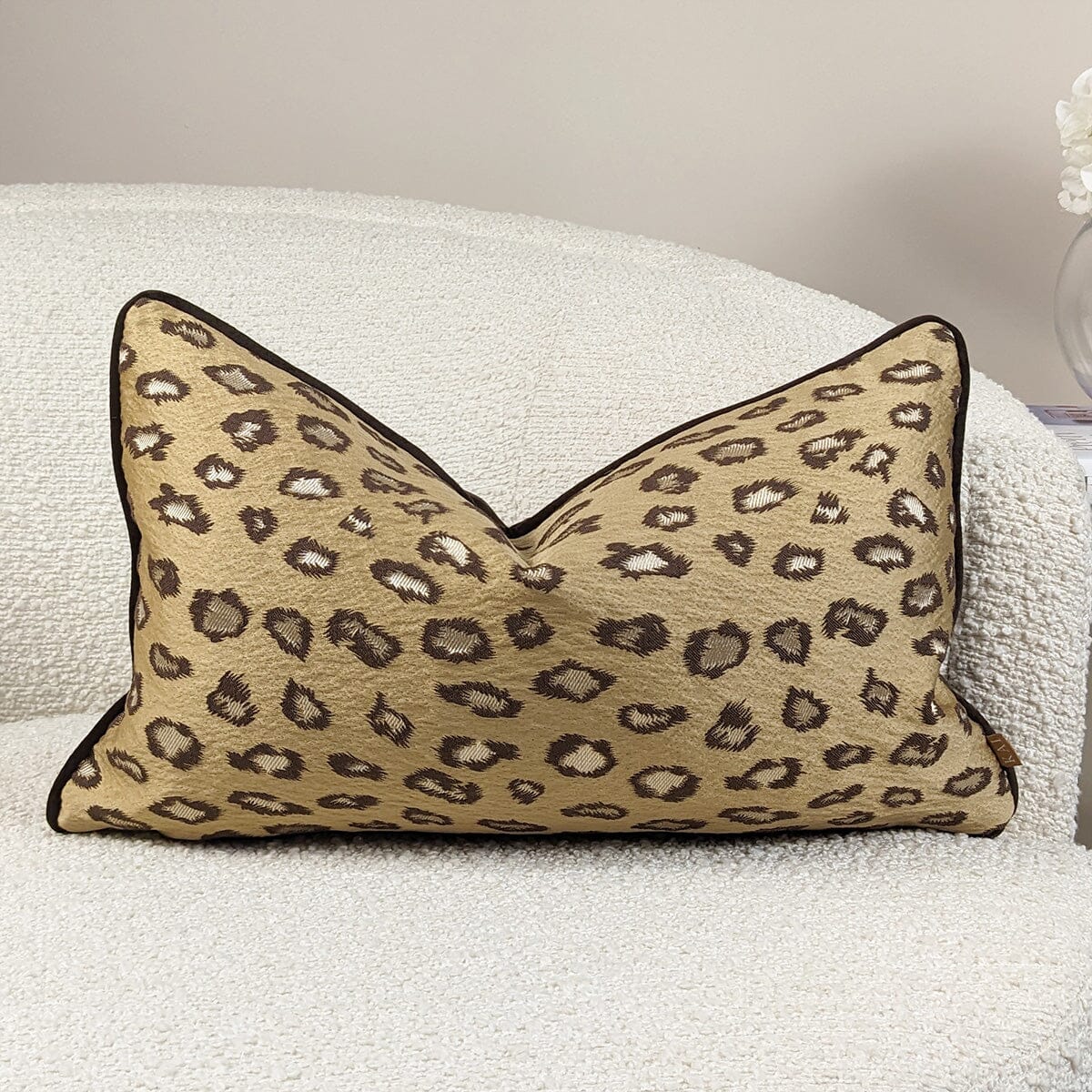 Leopard Print Gold Jacquard Bolster Cushion 30 x 50cm Rowen Homes