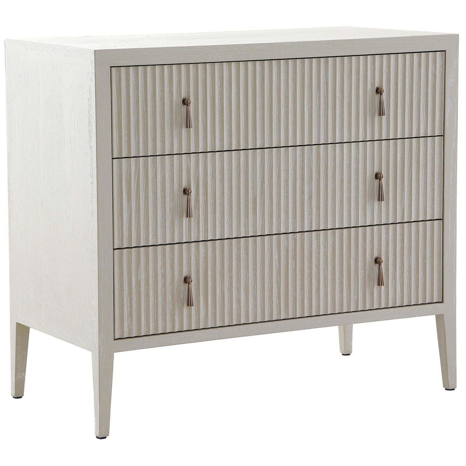 Lettos Whitewash Wooden Ribbed Front 3 Drawer Chest Furniture 