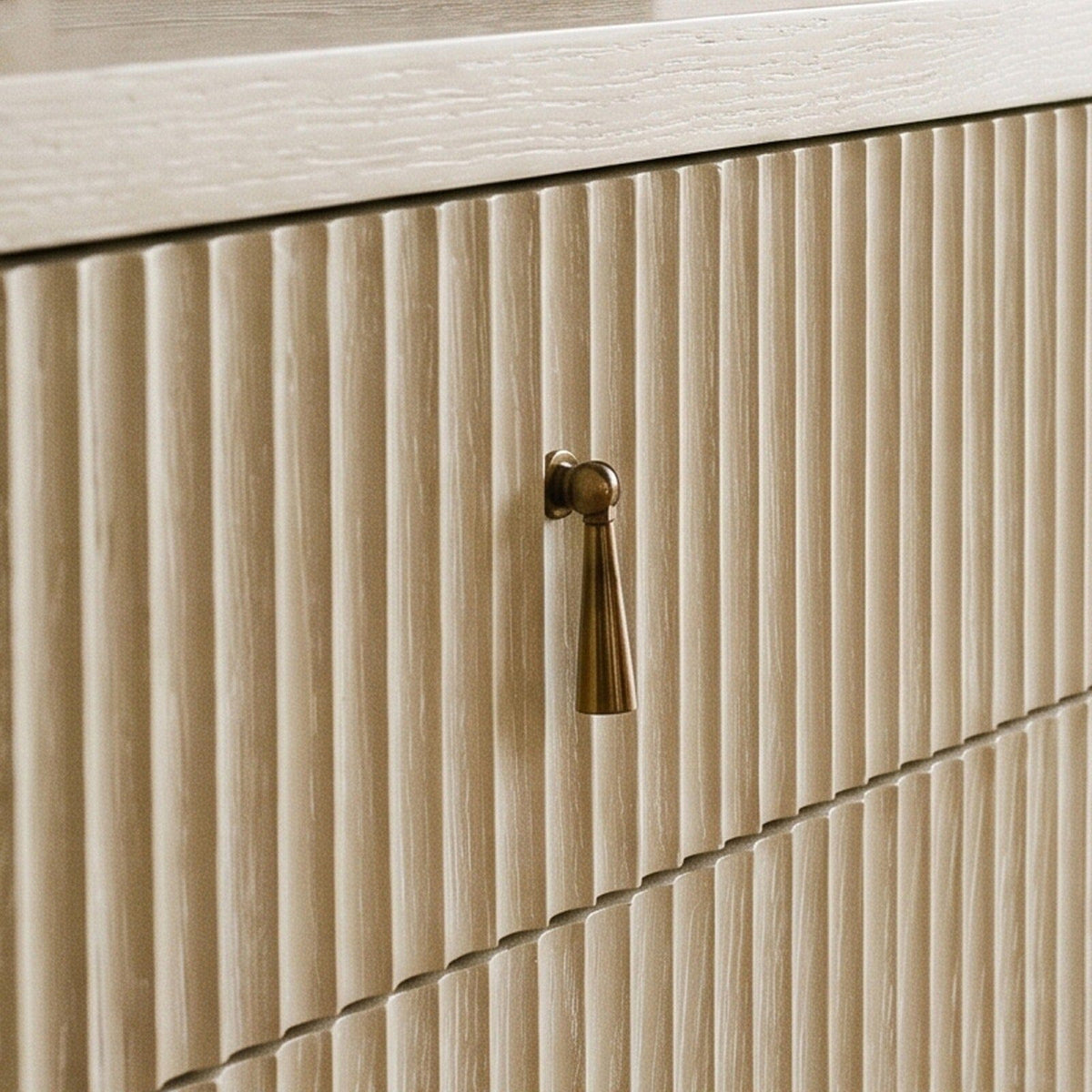 Lettos Whitewash Wooden Ribbed Front 6 Drawer Chest Furniture 