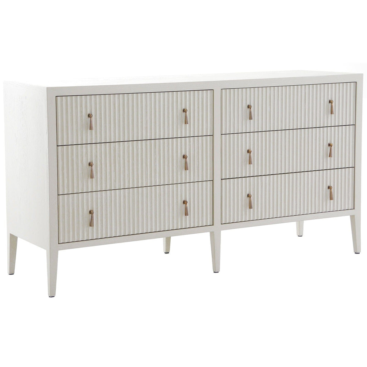 Lettos Whitewash Wooden Ribbed Front 6 Drawer Chest Furniture 