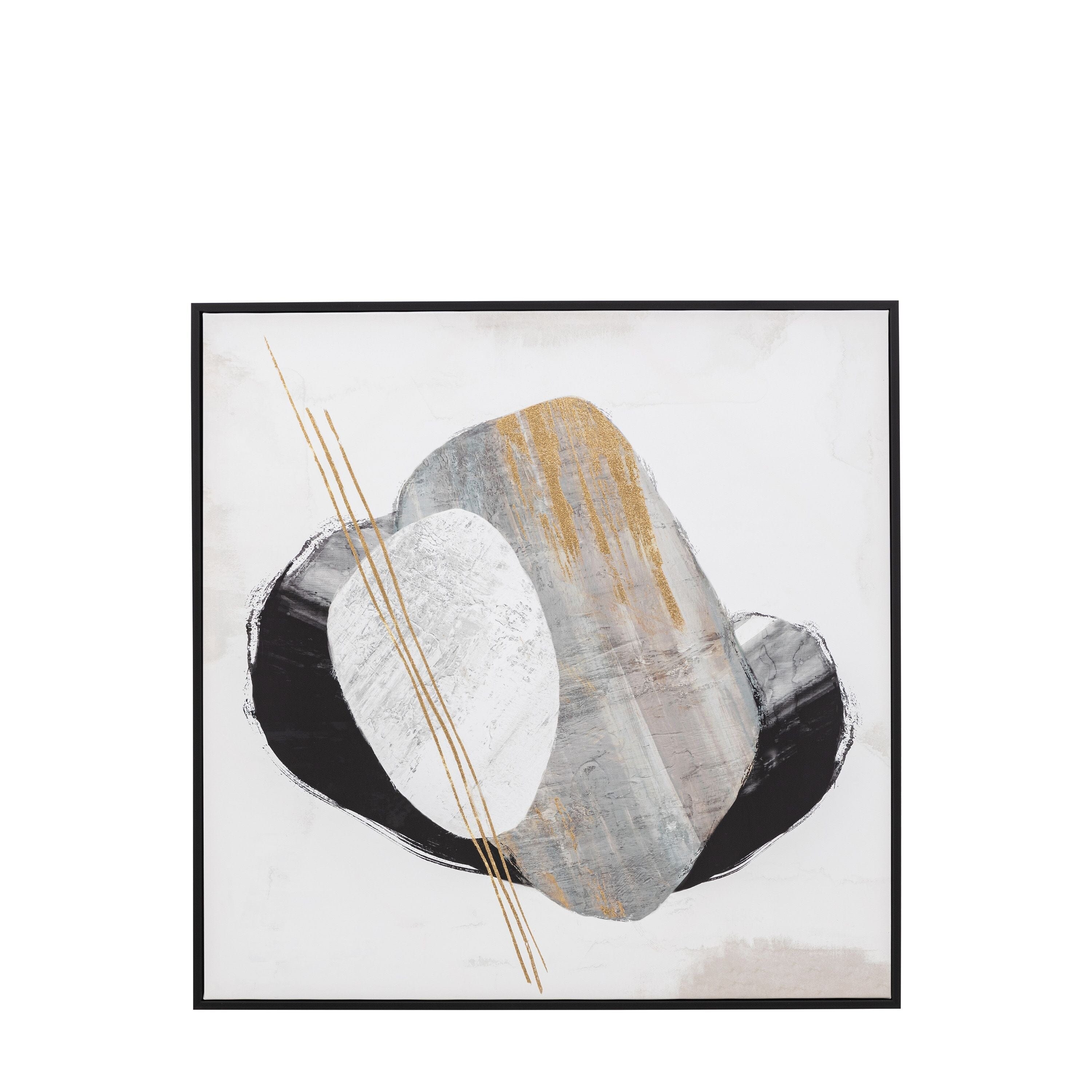 Levante Monochrome Abstract Framed Canvas Wall Art with Gold Detail Accessories 