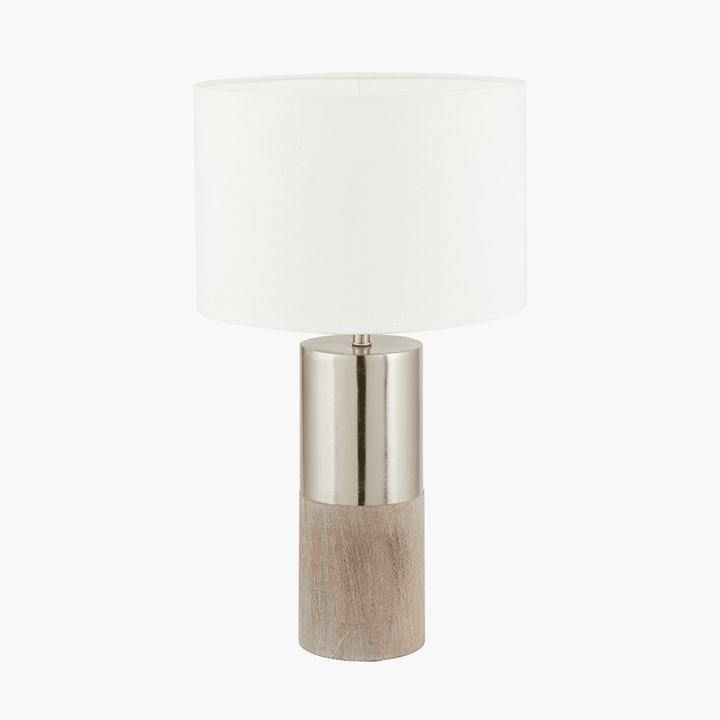 Liberty Grey Wood & Silver Table Lamp with White Shade Lighting 