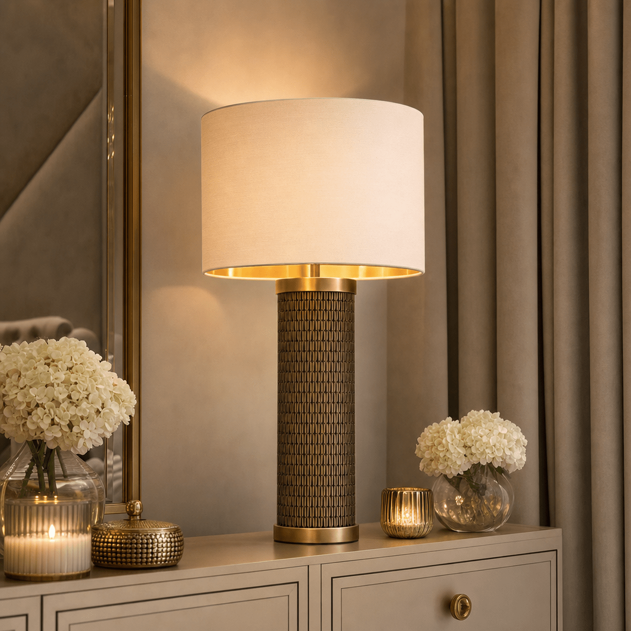 Lidmar Tall Bronze Fluted Mesh Table Lamp Lighting 