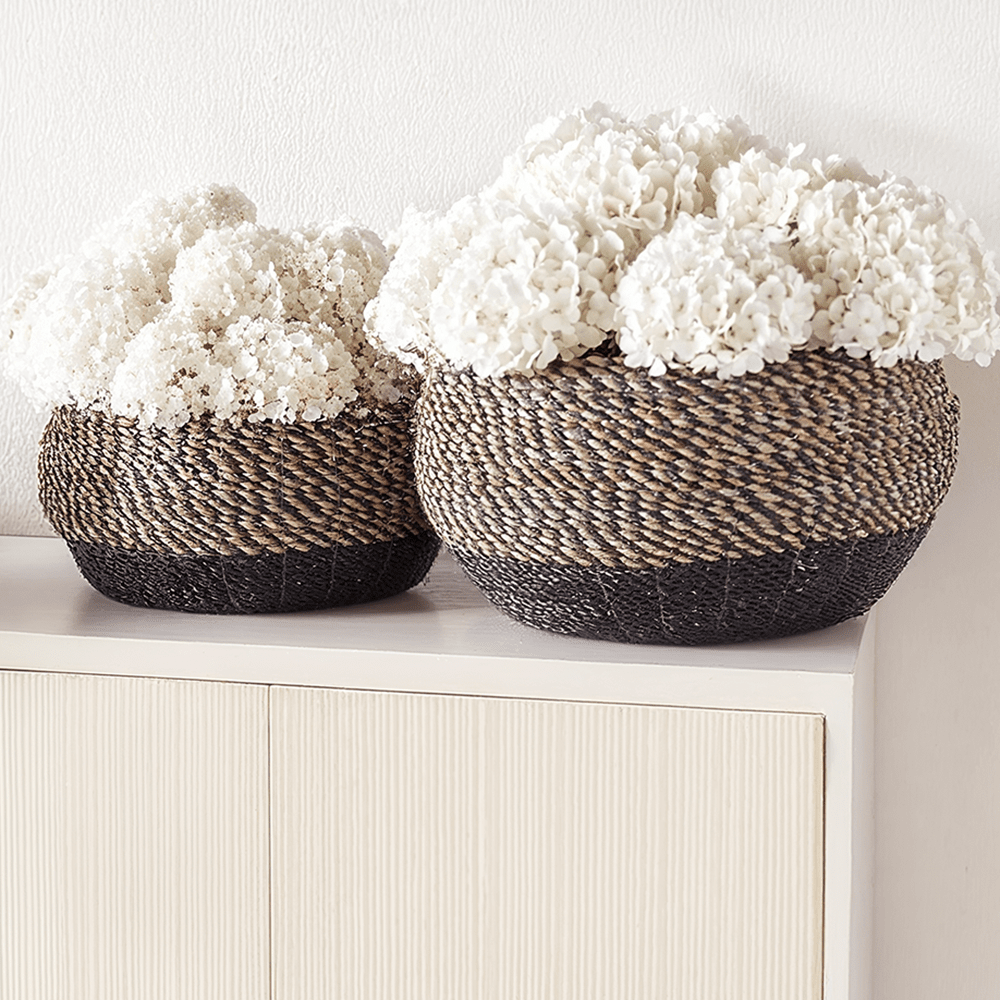Lilah Seagrass Natural & Black Round Baskets - Set of 2 Accessories 
