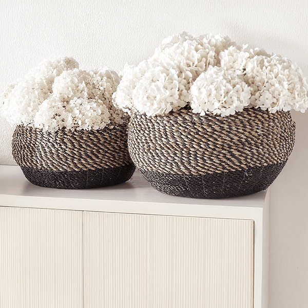 Lilah Seagrass Natural & Black Round Baskets - Set of 2 Accessories 