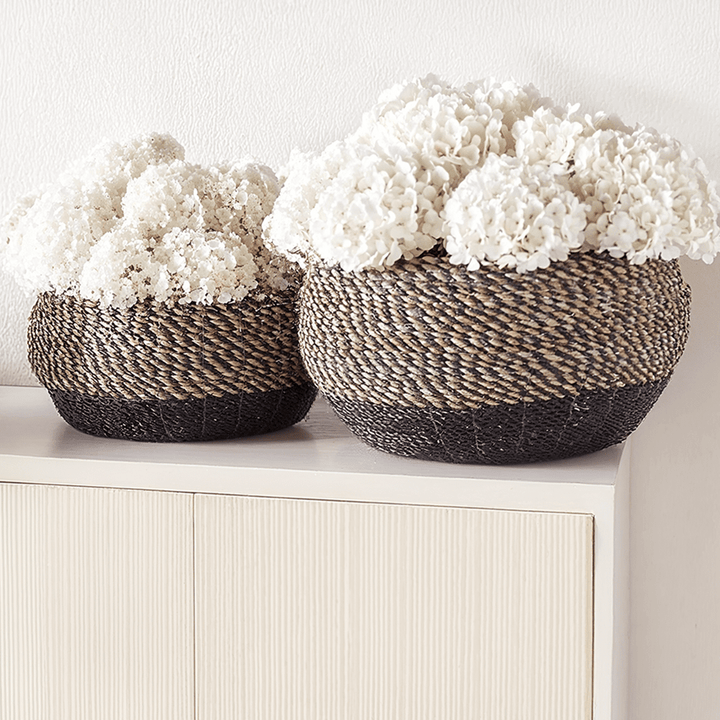 Lilah Seagrass Natural & Black Round Baskets - Set of 2 Accessories 