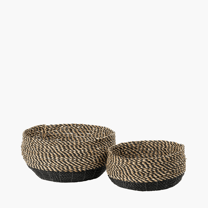 Lilah Seagrass Natural & Black Round Baskets - Set of 2 Accessories 