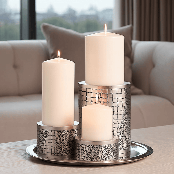 Lillebonne Silver Croc Print Pillar Candle Holders- Set of 3 Accessories 