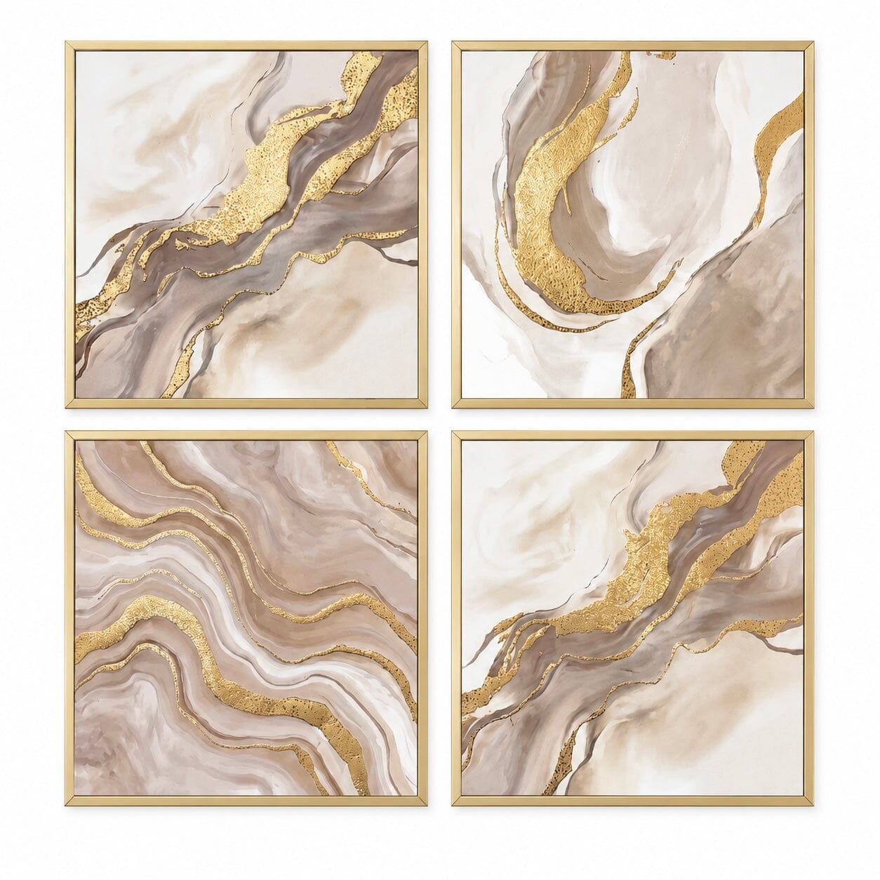 Lindsay Taupe, Cream & Gold Abstract Framed Canvas Wall Art - Set of 4 Accessories 