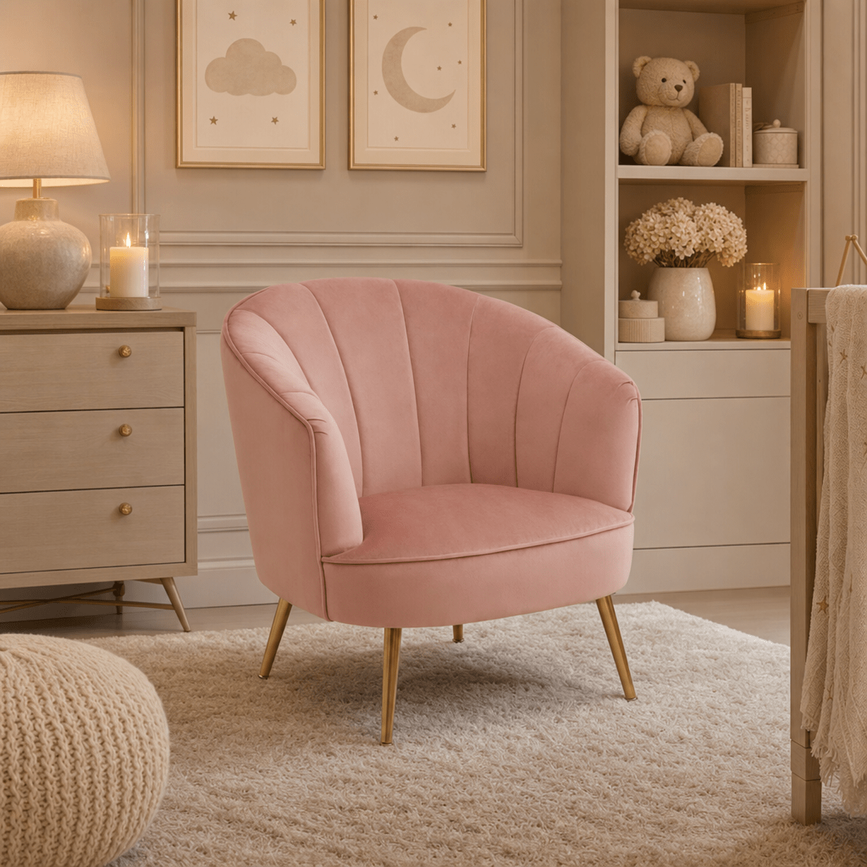 Liora Pink Velvet Curved Accent Chair with Gold Legs Furniture 