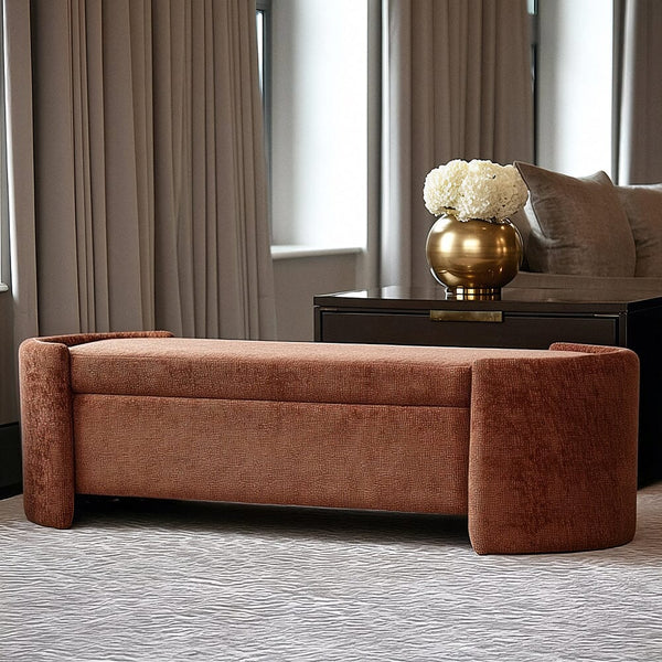 Liora Terracotta Chenille Upholstered Storage Bench Furniture 