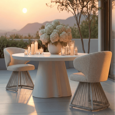 Liu Cream Upholstered Outdoor Dining Chair with Rope Detail Outdoor 