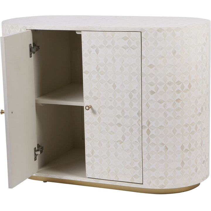 Livia Cream & Gold Patterned Bone 2 Door Cabinet Furniture 