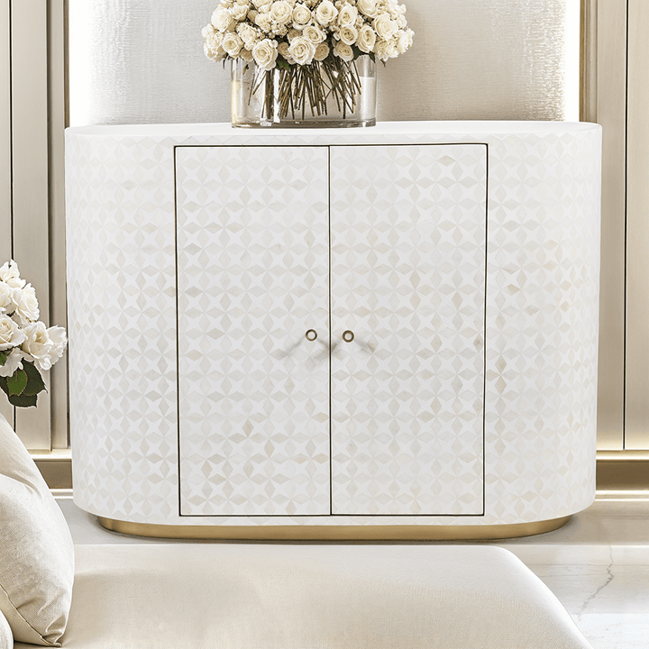 Livia Cream & Gold Patterned Bone 2 Door Cabinet Furniture 
