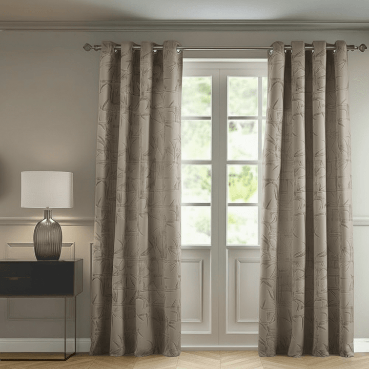 Lola Champagne Jacquard Bamboo Print Eyelet Curtain Pair 