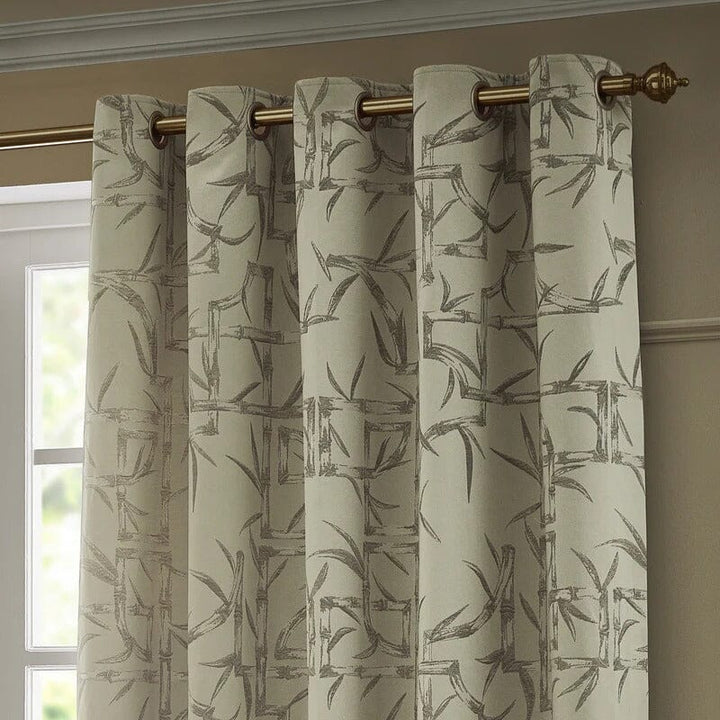 Lola Champagne Jacquard Bamboo Print Eyelet Curtain Pair 