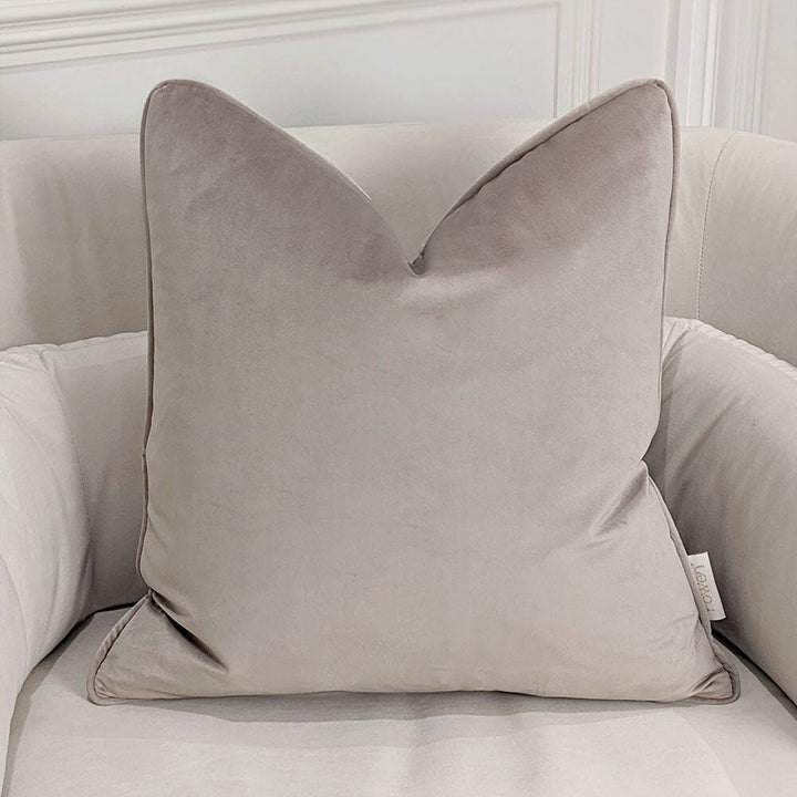 London Warm Grey Velvet Piped Cushion - 46x46cm Textiles 